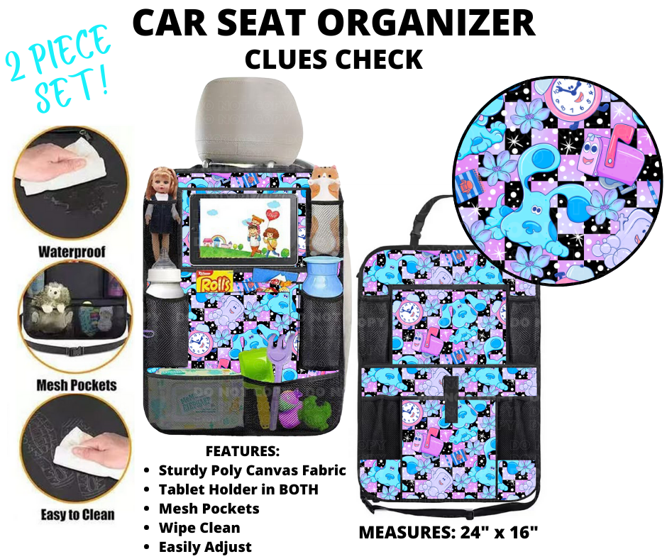 Preorder! Closes 1/2. ETA March. Clues Check Car Seat Organizer 2 Piece Set