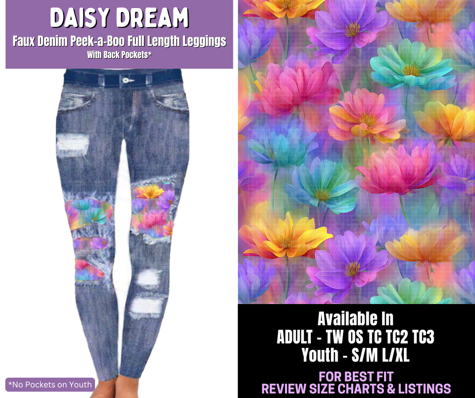 Preorder! Closes 12/18. ETA March. Daisy Dream Full Length Faux Denim Peekaboo