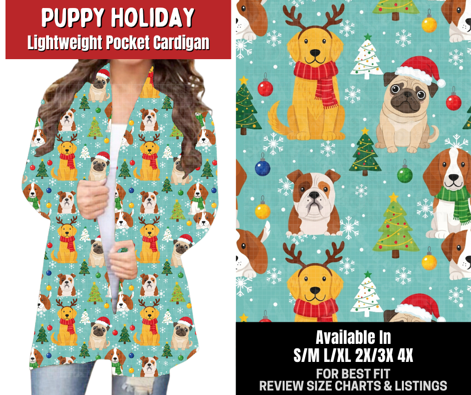 Preorder! Closes 8/31. ETA Dec. Puppy Holiday Cardigan