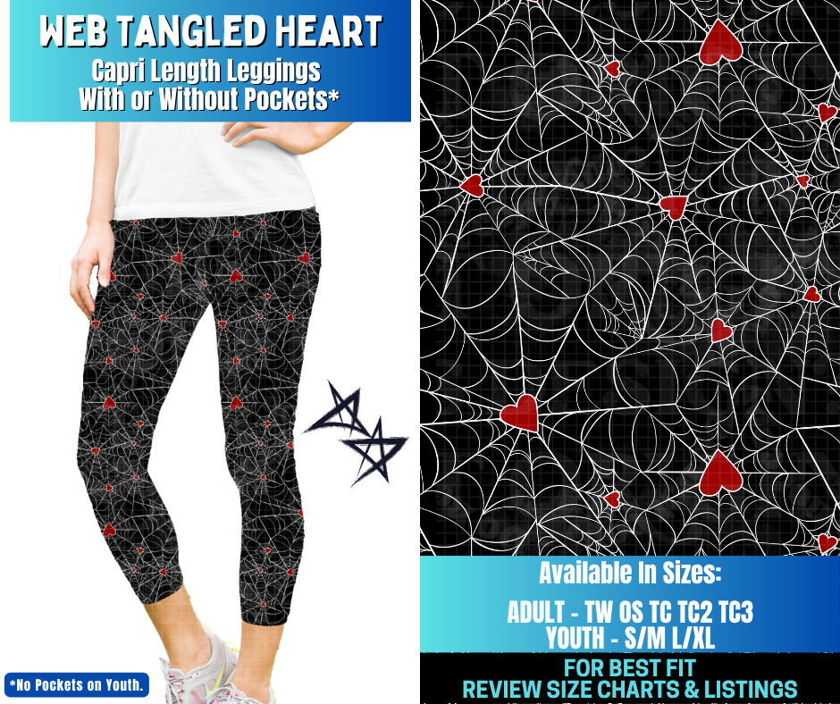 Preorder! Closes 12/17. ETA March. Web Tangled Heart Capri Length Leggings w/wo Pockets