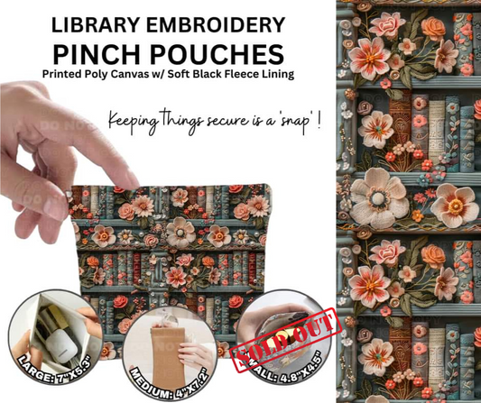 Library Embroidery Pinch Pouches