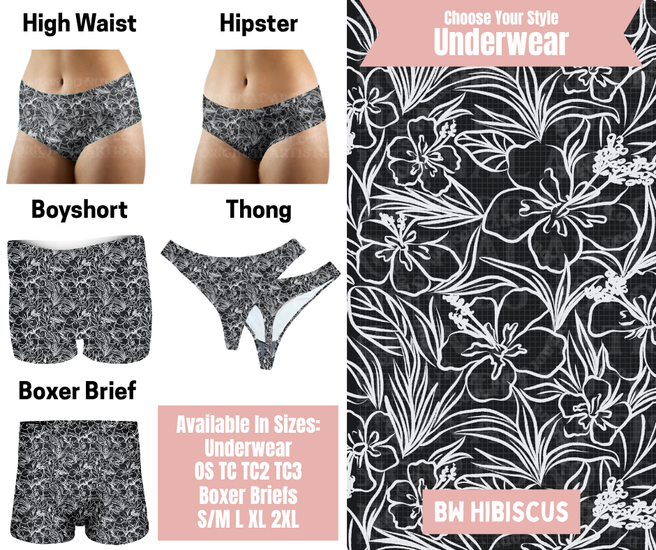 Preorder! Closes 5/6. ETA Aug. BW Hibiscus Hipster, High Waist, Boyshort, & Thong Underwear & Boxer Briefs