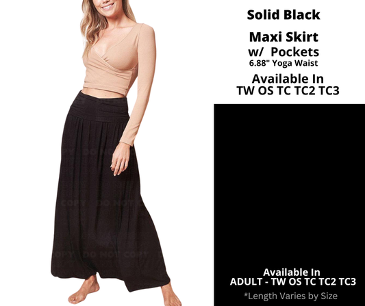 Preorder! Closes 12/24. ETA March. Solid Black Maxi Skirt