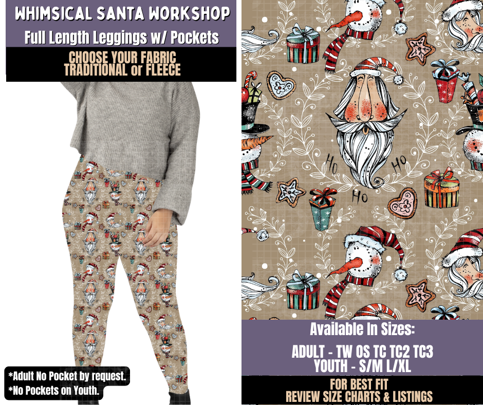 Preorder! Closes 9/3. ETA Dec. Whimsical Santa Workshop Leggings Choose Fleece or Traditional