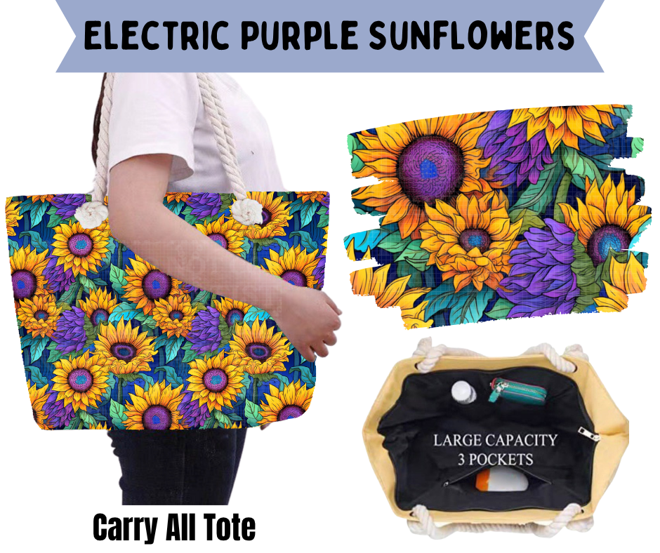 Preorder! Closes 5/21. ETA Aug. Electric Purple Sunflowers Carry All Tote
