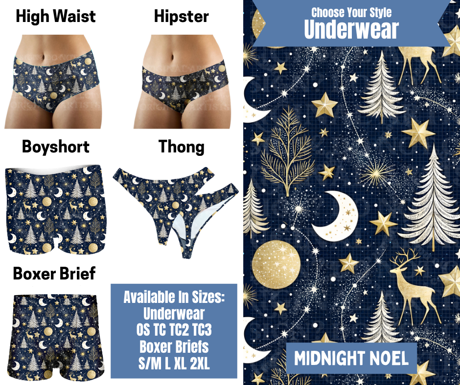 Preorder! Closes 8/26. ETA Nov. Midnight Noel Hipster, High Waist, Boyshort, & Thong Underwear & Boxer Briefs