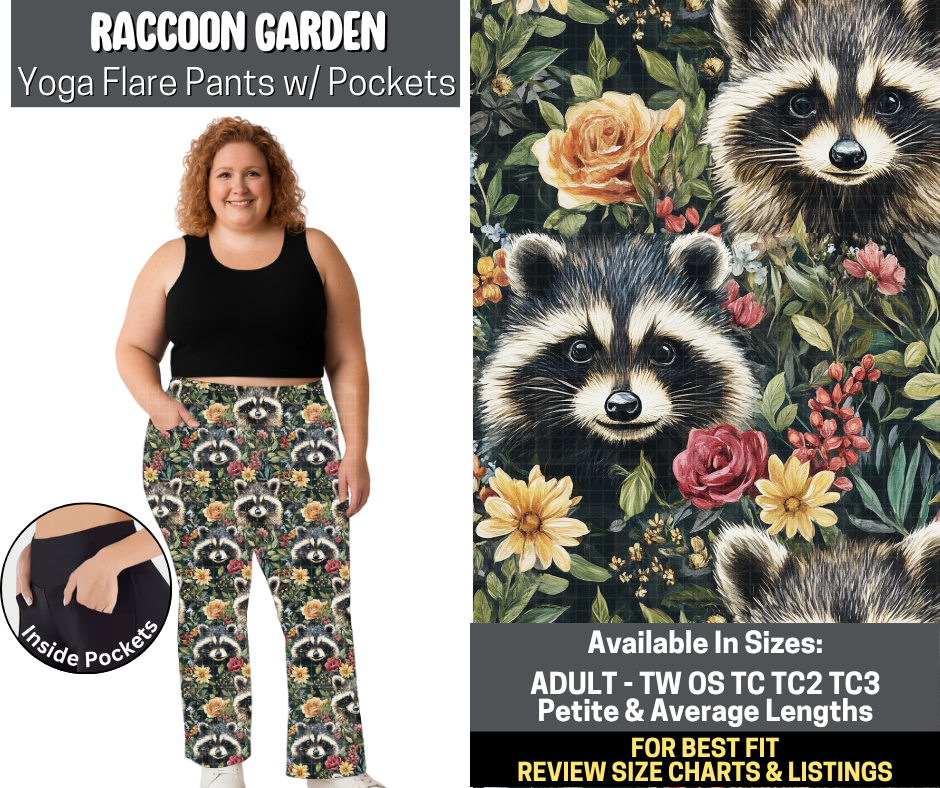 Preorder! Closes 5/19. ETA Aug. Raccoon Garden Yoga Flare Pants