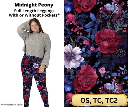 Midnight Peony Full Length Leggings w/ Pockets