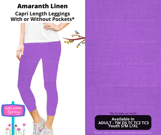 Preorder! Closes 1/8. ETA April. Amaranth Linen Capri Leggings w/wo Pockets