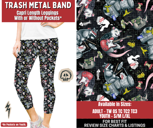 Preorder! Closes 12/22. ETA March. Trash Metal Band Capri Length Leggings w/wo Pockets