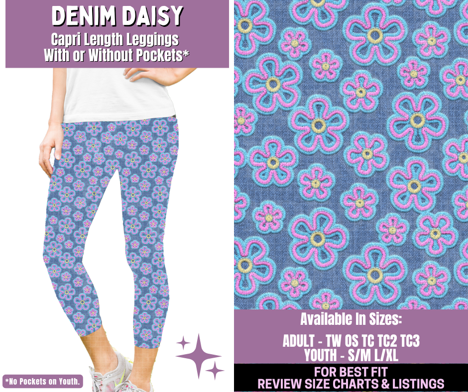 Preorder! Closes 1/14. ETA April. Denim Daisy Capri Length Leggings w/wo Pockets