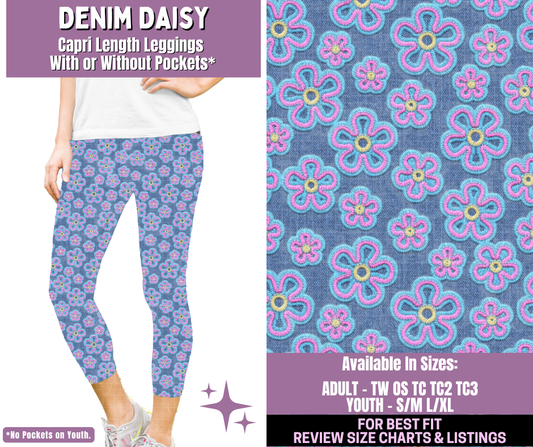 Preorder! Closes 1/14. ETA April. Denim Daisy Capri Length Leggings w/wo Pockets