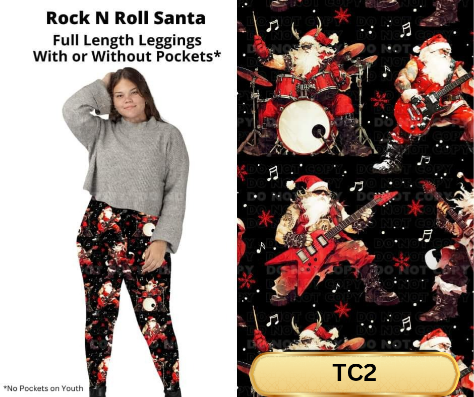 Rock n Roll Santa Full Length Leggings w/ Pockets