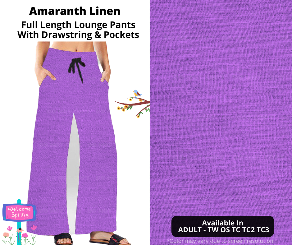 Preorder! Closes 1/8. ETA April. Amaranth Linen Full Length Lounge Pants