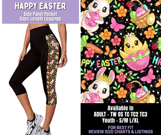 Preorder! Closes 1/22. ETA April. Happy Easter Side Panel Pocket Capri Length Leggings