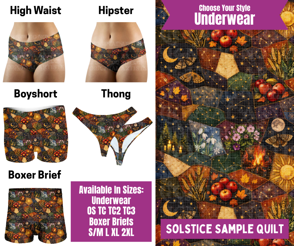 Preorder! Closes 6/24. ETA Sept. Solstice Sample Quilt Hipster, High Waist, Boyshort, & Thong Underwear & Boxer Briefs