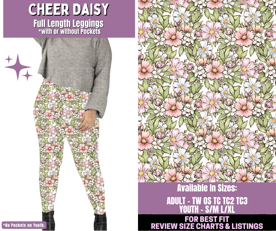 Preorder! Closes 1/14. ETA April. Cheer Daisy Full Length Leggings w/wo Pockets