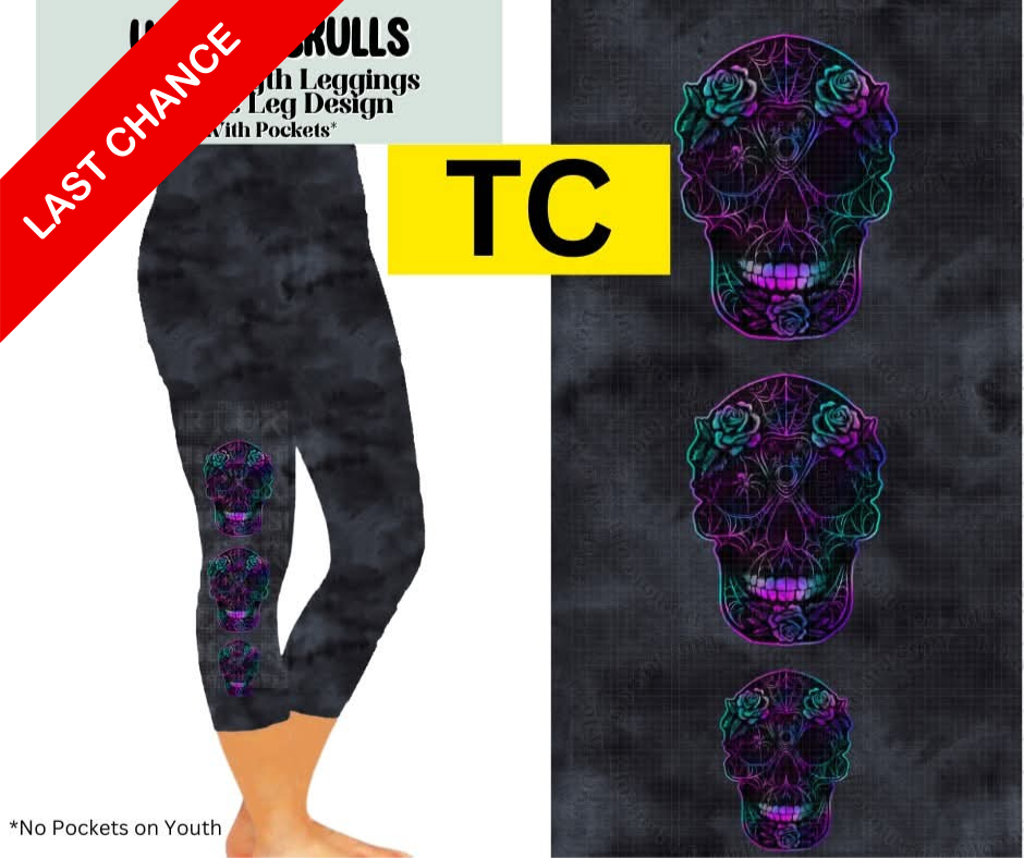 Webbed Skulls Capri Leggings w/ Side Leg Designs