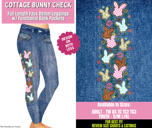 Preorder! Closes 1/21. ETA April. Cottage Bunny Check Full Length Faux Denim w/ Side Leg Designs