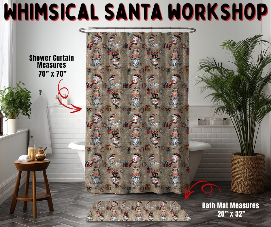 Preorder! Closes 9/2. ETA Dec. Musical Santa Workshop Custom Shower Curtain and/or Bath Mat