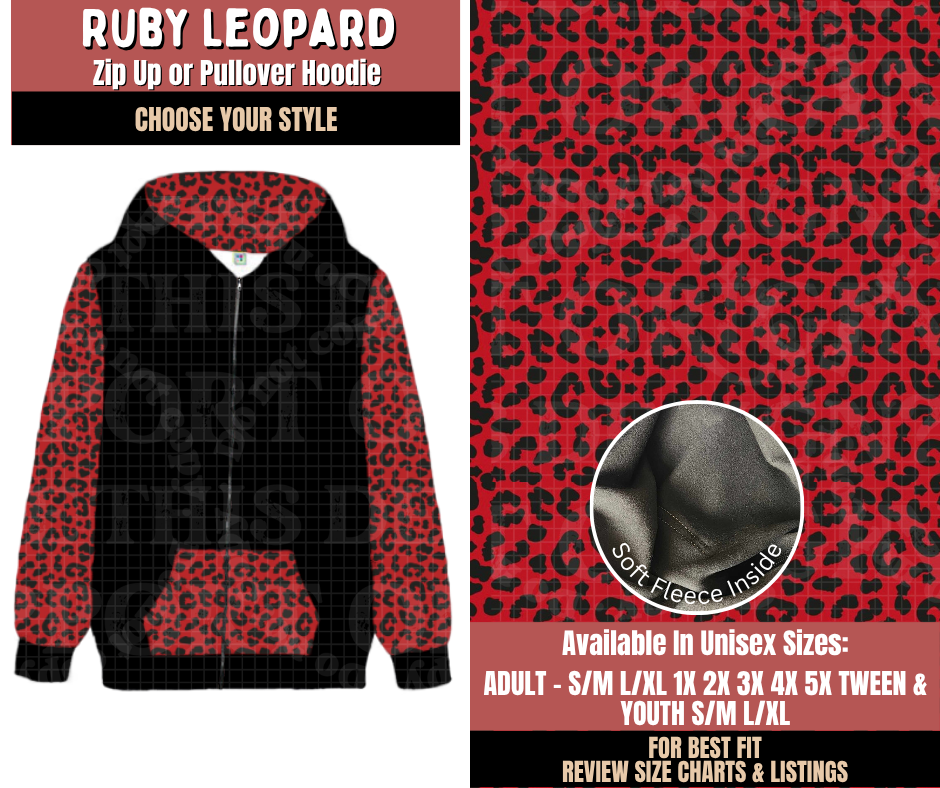 Preorder! Closes 10/22. ETA Jan. Ruby Leopard Zip-Up or Pullover Hoodie