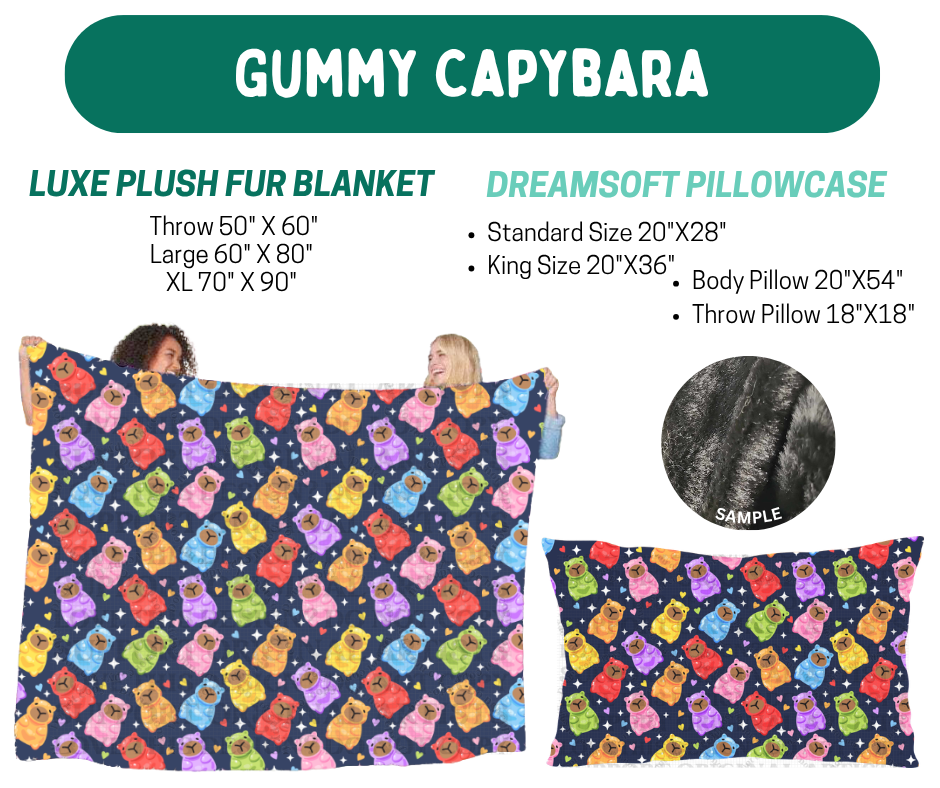 Preorder! Closes 10/12. ETA Jan. Gummy Capybara Plush Fur Blanket and/or DreamSoft Pillowcase