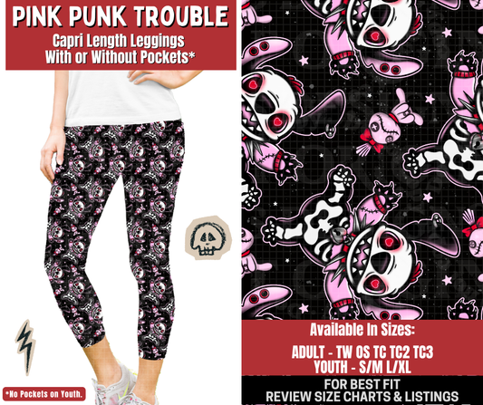 Preorder! Closes 12/22. ETA March. Pink Punk Trouble Capri Length Leggings w/wo Pockets