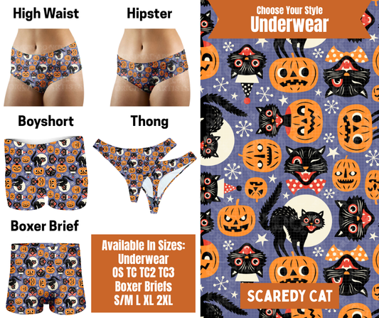 Preorder! Closes 7/30. ETA Oct. Scaredy Cat Hipster, High Waist, Boyshort, & Thong Underwear & Boxer Briefs