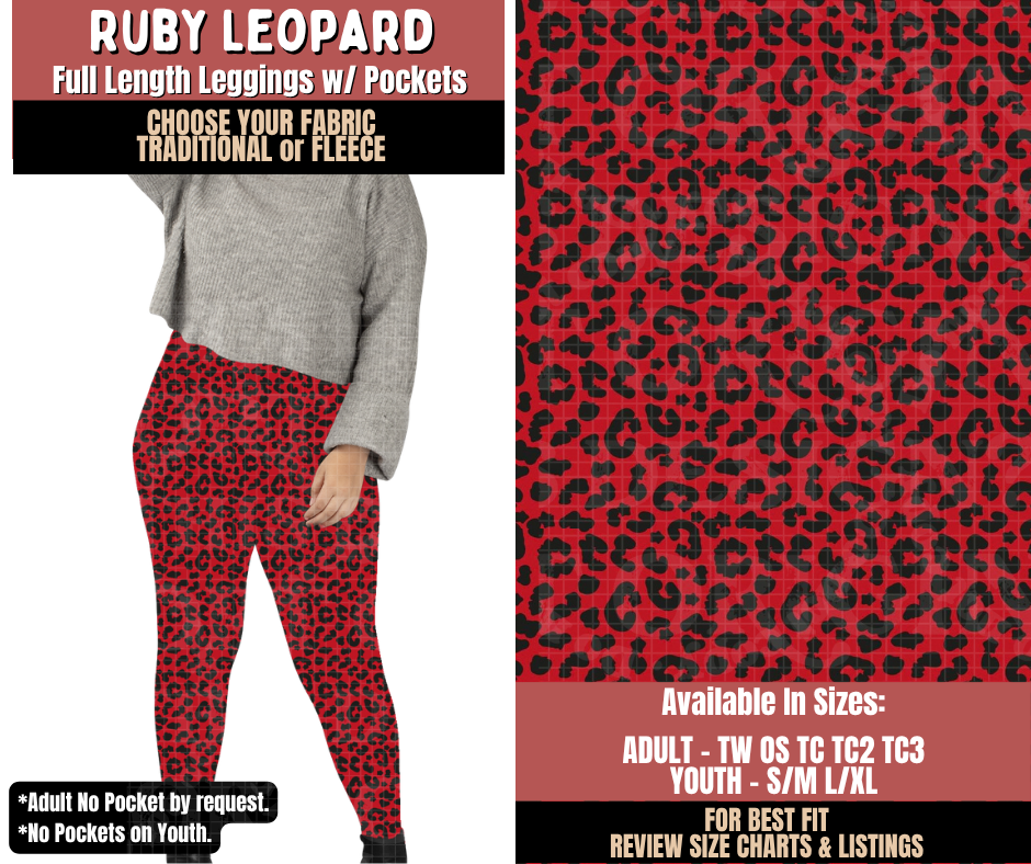 Preorder! Closes 10/22. ETA Jan. Ruby Leopard Leggings Choose Fleece or Traditional
