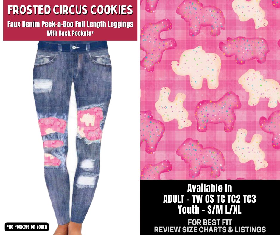 Preorder! Closes 10/14. ETA Jan. Frosted Circus Cookie Full Length Faux Denim Peekaboo