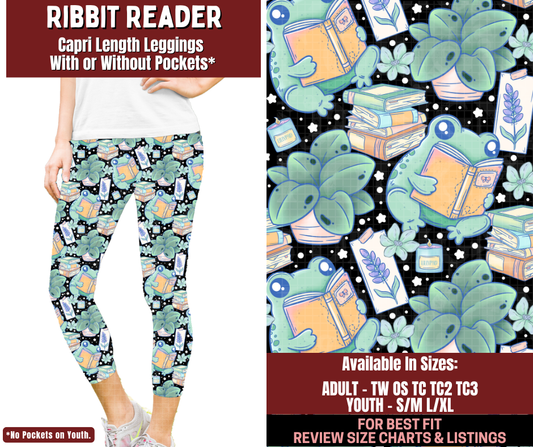 Preorder! Closes 2/4. ETA May. Ribbit Reader Capri Length Leggings w/wo Pockets