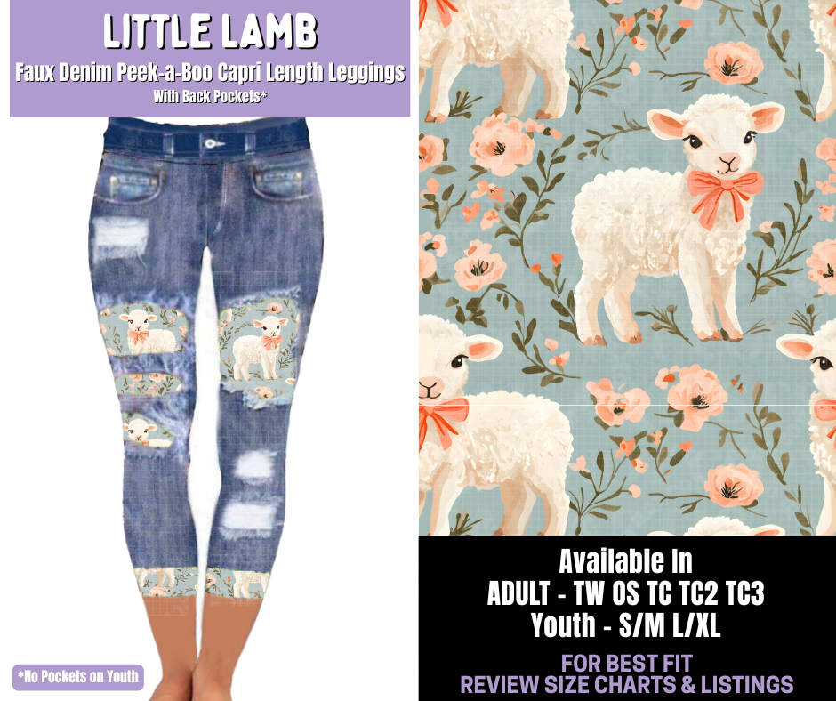 Preorder! Closes 1/22. ETA April. Little Lamb Capri Faux Denim Peekaboo