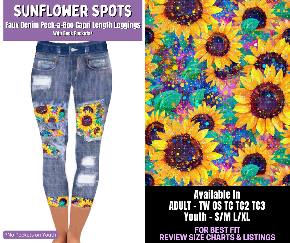 Preorder! Closes 12/18. ETA March. Sunflower Spots Capri Faux Denim Peekaboo