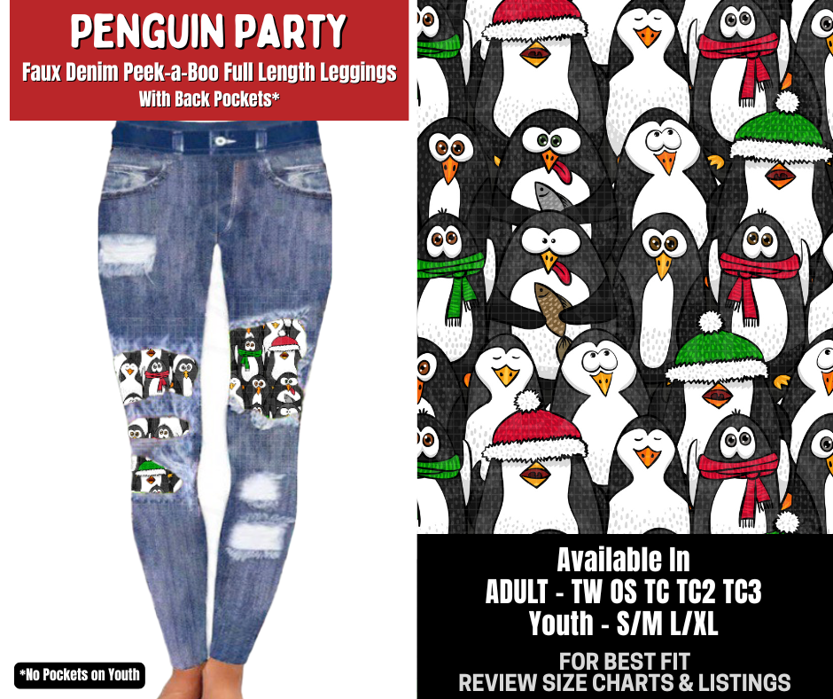 Preorder! Closes 8/31. ETA Dec. Penguin Party Full Length Faux Denim Peekaboo