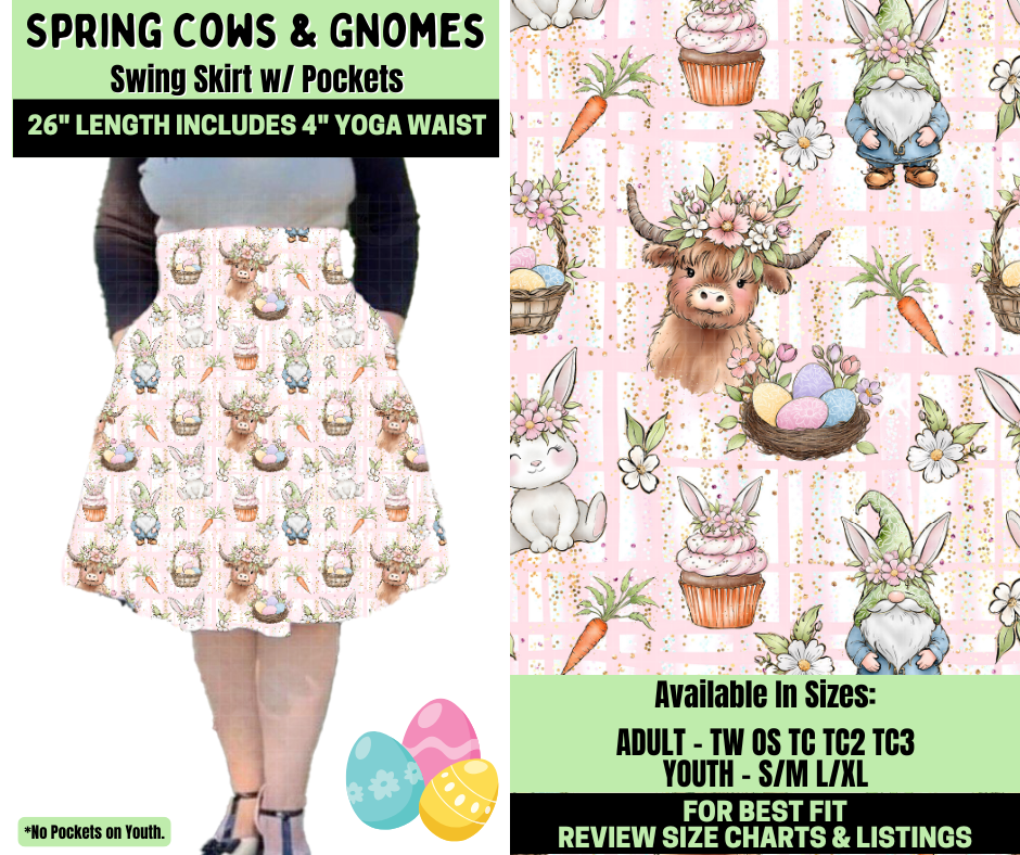 Preorder! Closes 1/19. ETA April. Spring Cows & Gnomes Swing Skirt