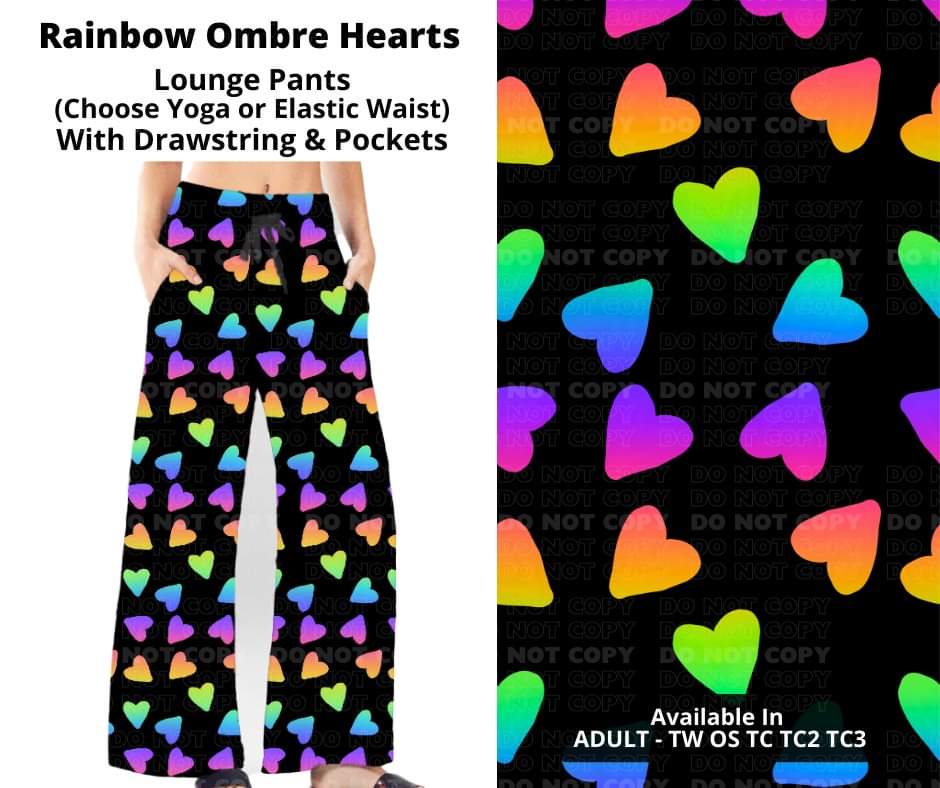 Rainbow Ombre Hearts Full Length Lounge Pants