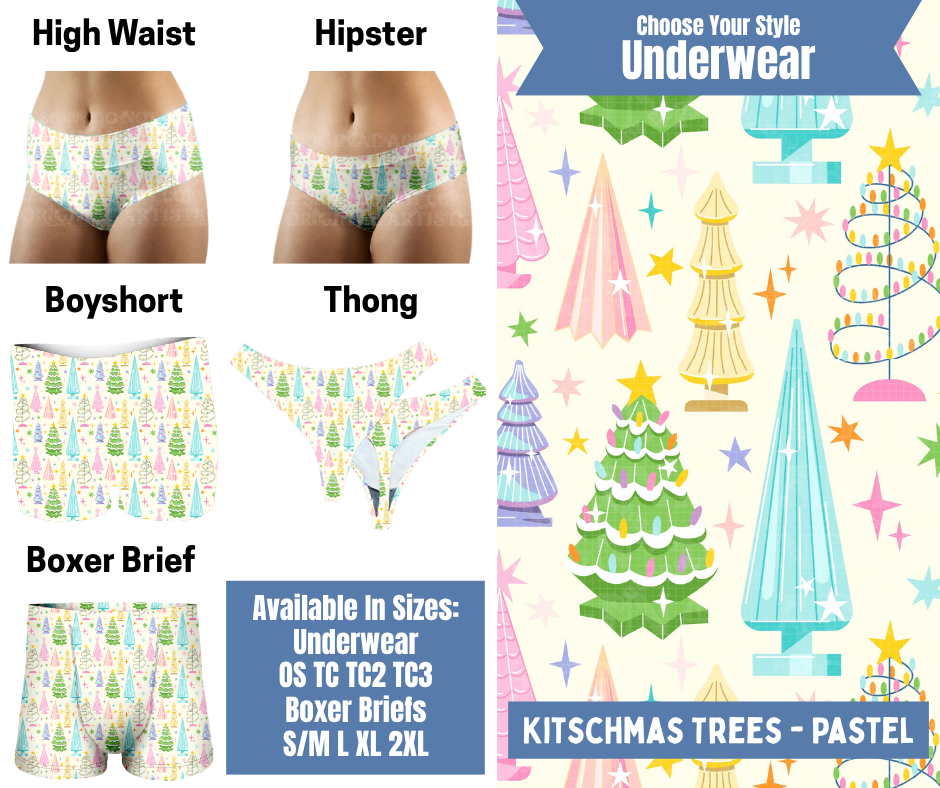 Preorder! Closes 8/26. ETA Nov. Kitschmas Tree- Pastel Hipster, High Waist, Boyshort, & Thong Underwear & Boxer Briefs