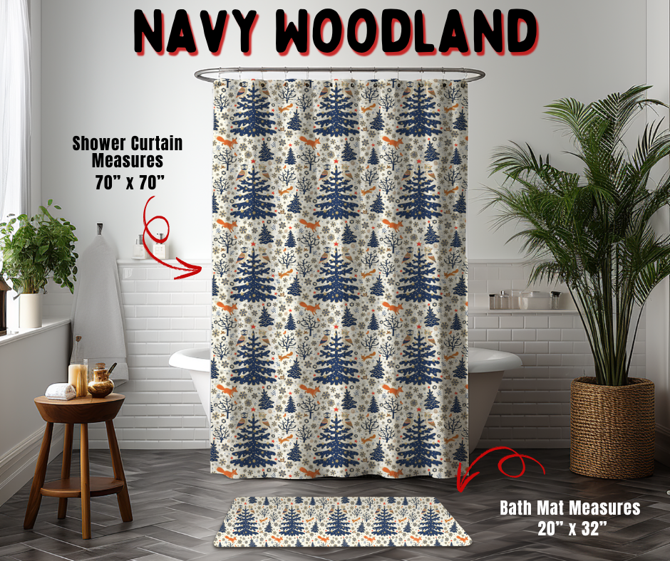 Preorder! Closes 9/2. ETA Dec. Navy Woodland Custom Shower Curtain and/or Bath Mat