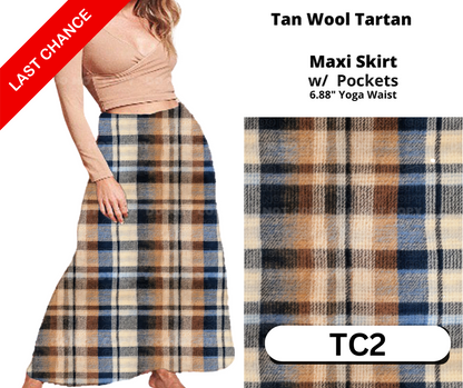 Tan Wool Tartan Maxi Skirt