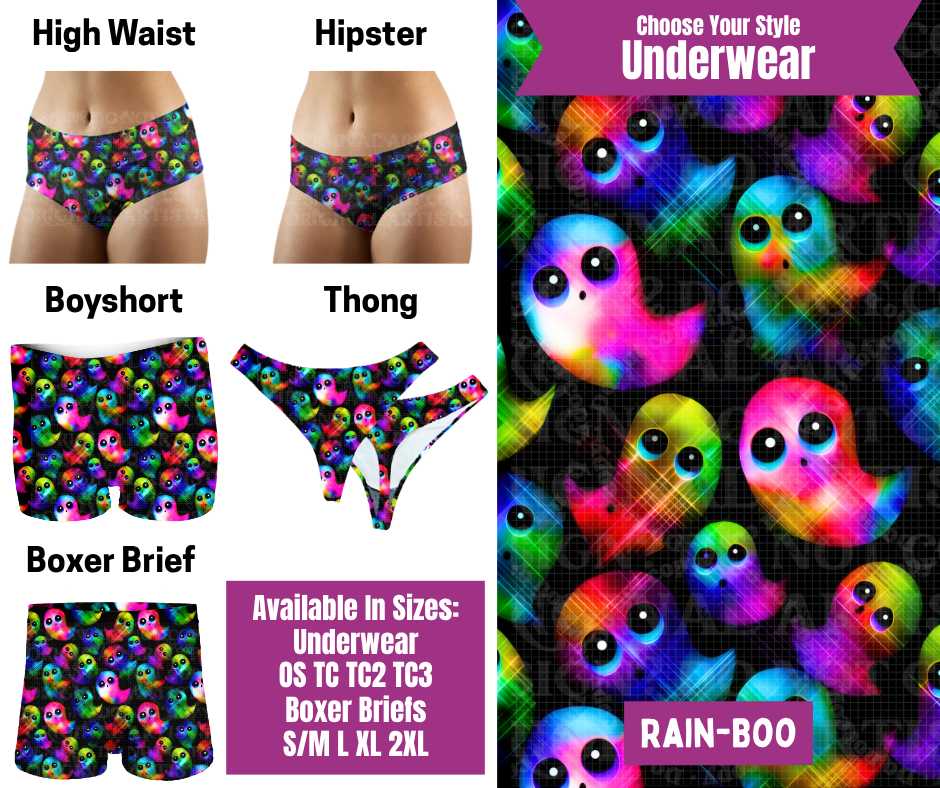 Preorder! Closes 6/24. ETA Sept. Rain-Boo Hipster, High Waist, Boyshort, & Thong Underwear & Boxer Briefs