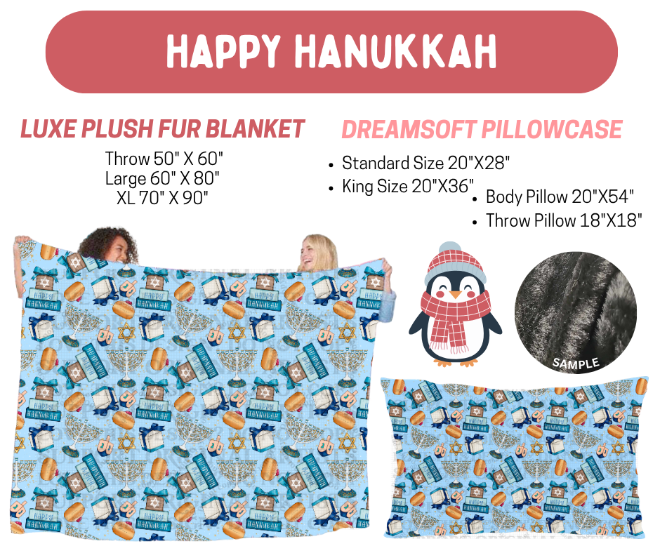 Preorder! Closes 8/17. ETA Nov. Happy Hanukkah Luxe Plush Fur Blanket and/or DreamSoft Pillowcase