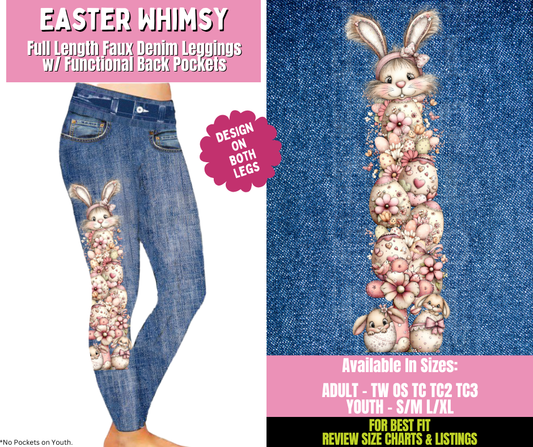 Preorder! Closes 1/21. ETA April. Easter Whimsy Full Length Faux Denim w/ Side Leg Designs