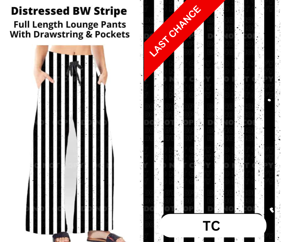 Distressed BW Stripe Full Length Lounge Pants