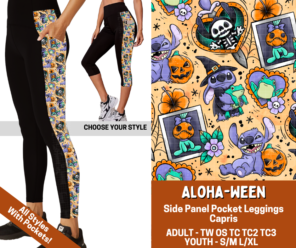Preorder! Closes 7/13. ETA Oct. Aloha-ween Combo Side Panel Legging Lengths