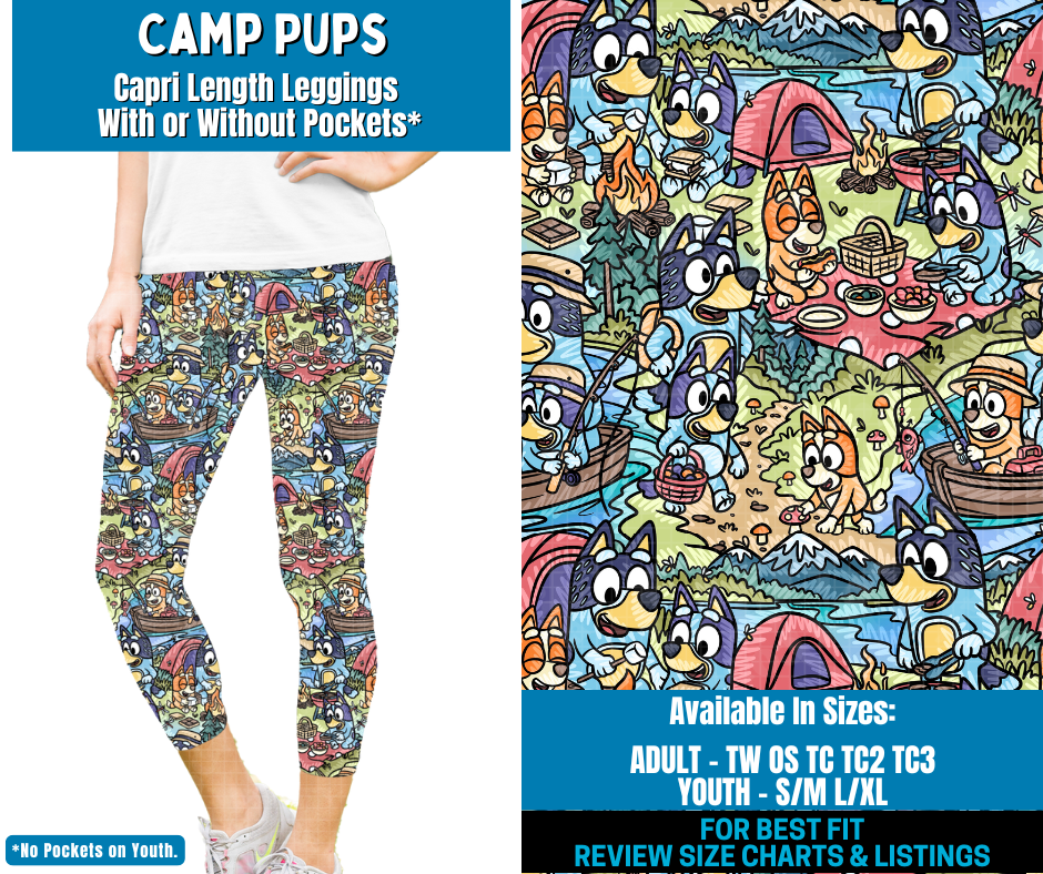 Preorder! Closes 2/2. ETA May. Camp Pups Capri Length Leggings w/wo Pockets