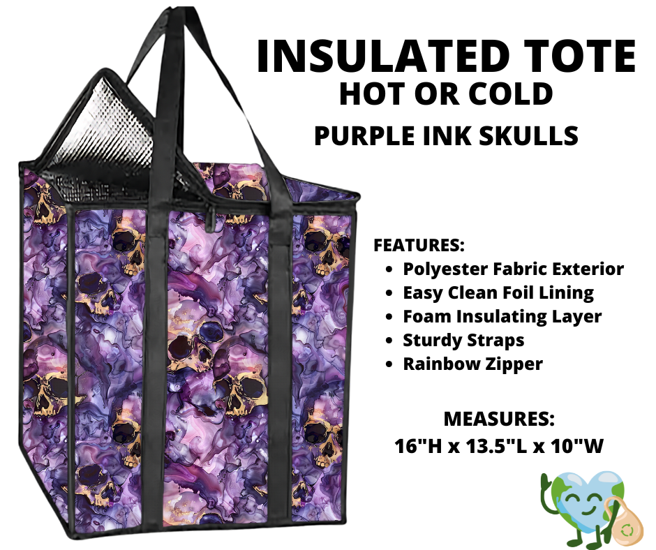 Purple Ink Skulls Insulated Tote