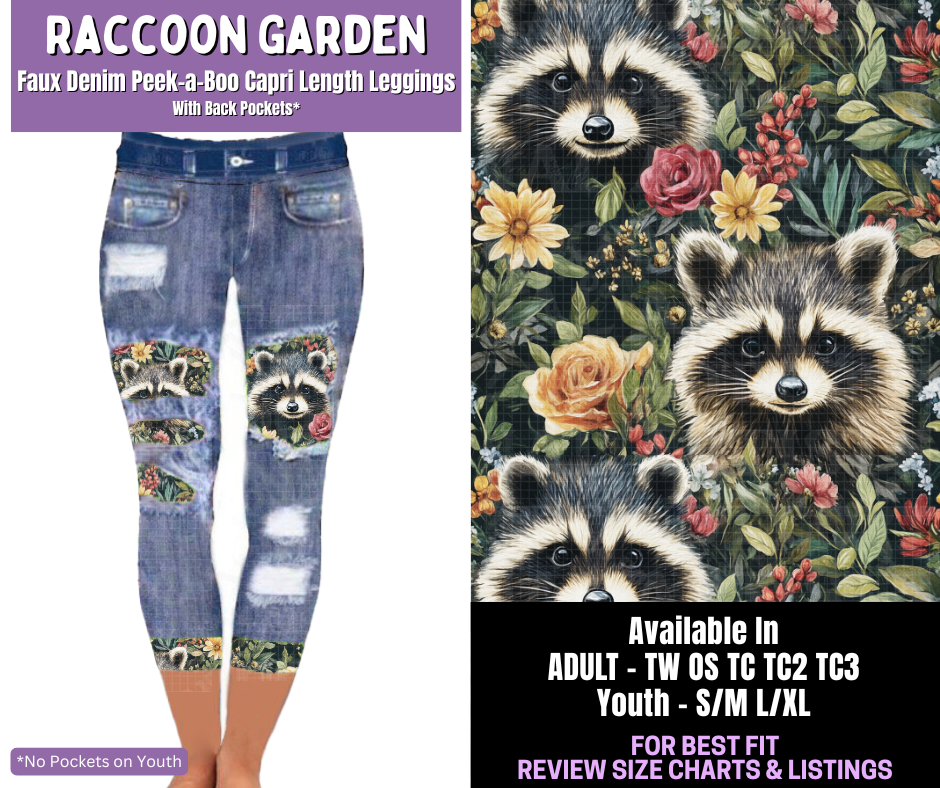 Preorder! Closes 12/18. ETA March. Raccoon Garden Capri Faux Denim Peekaboo