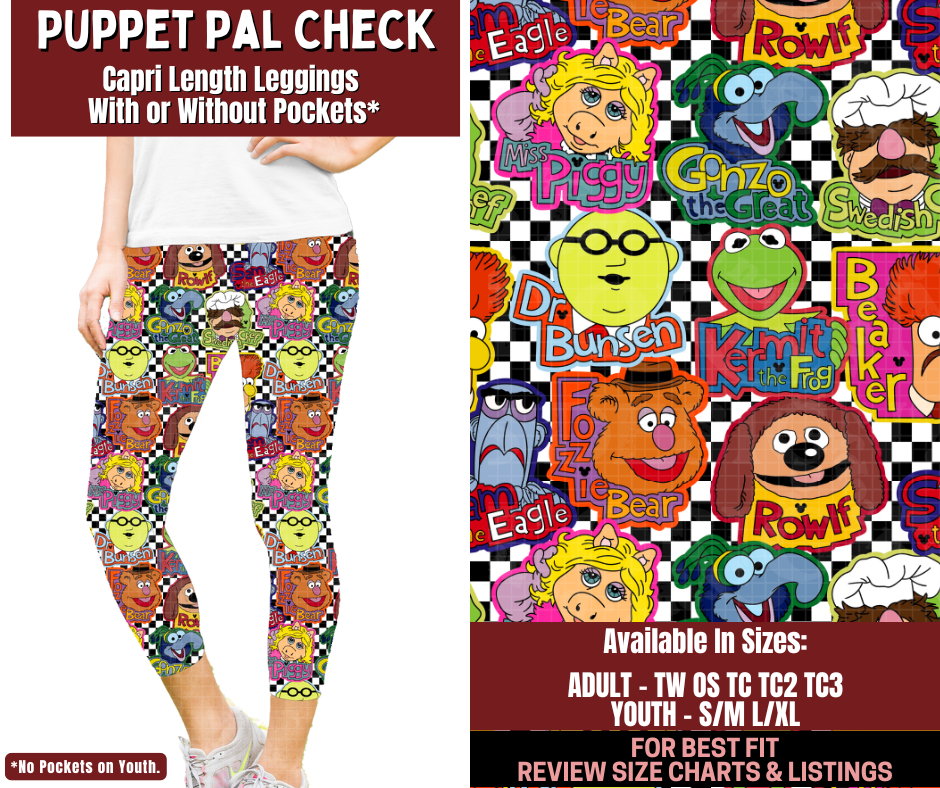 Preorder! Closes 2/4. ETA May. Puppet Pal Check Capri Length Leggings w/wo Pockets