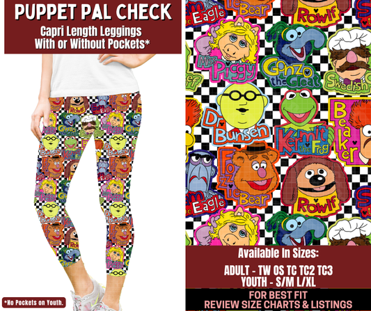 Preorder! Closes 2/4. ETA May. Puppet Pal Check Capri Length Leggings w/wo Pockets