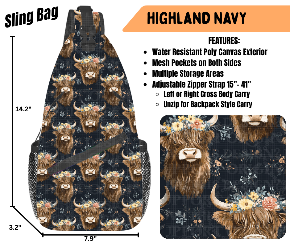 Preorder! Closes 6/22. ETA Sept. Highland Navy Sling Bag